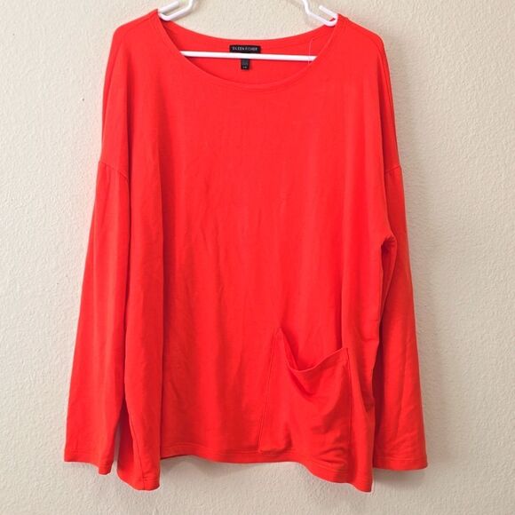 Eileen Fisher Stretch Terry Long Sleeve Knit Top L - Picture 1 of 8